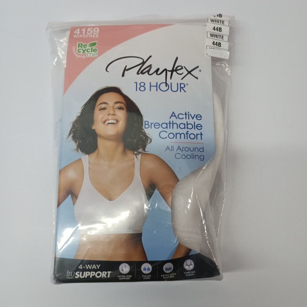 Playtex‎ Women's 18 Hour Active Breathable Comfort Wireless Bra Size 44B White